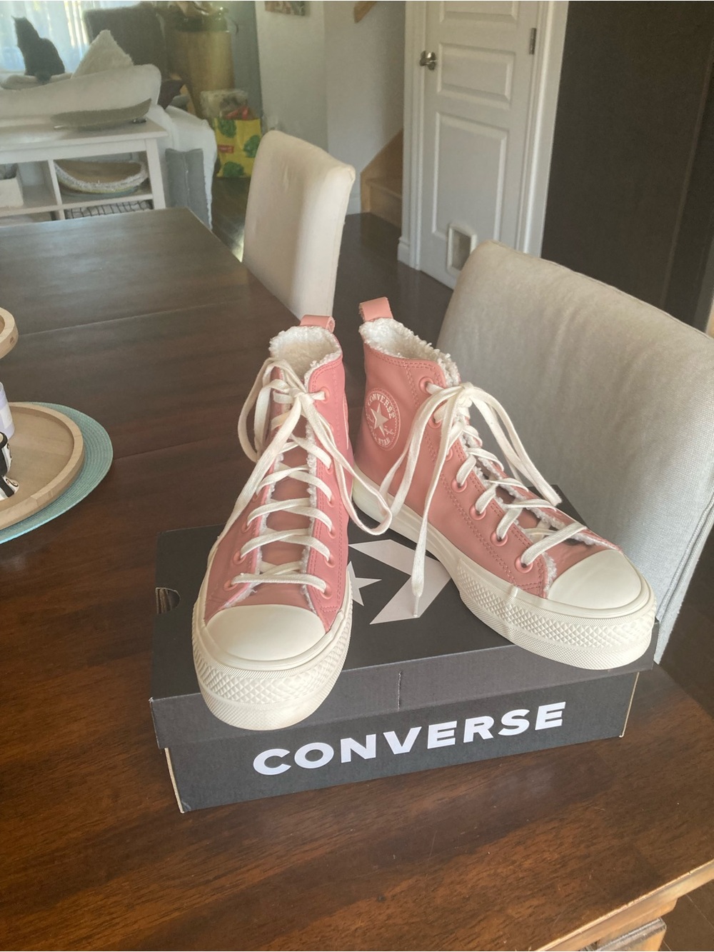 Converse Pink High-Top Platform Sneakers with Sherpa Lining
